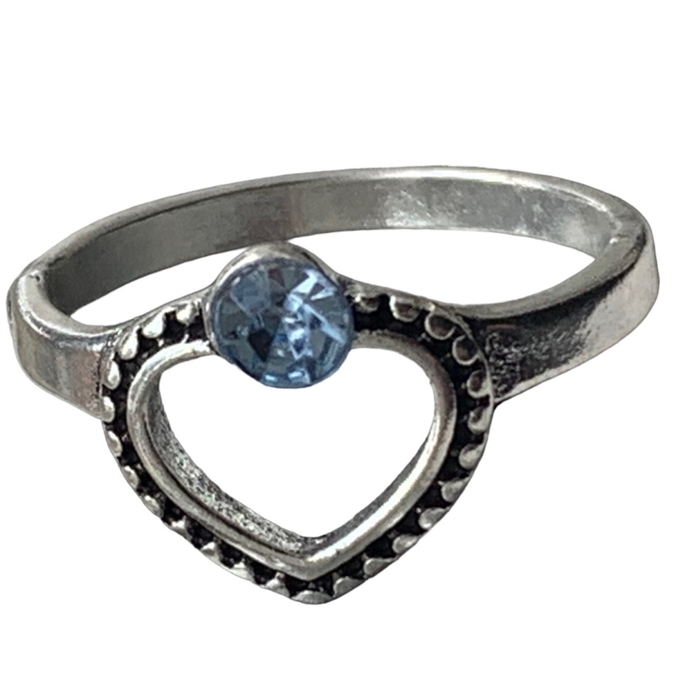 Light Blue Rhinestone & Silver Plated Heart Knuckle Ring Woman’s Girls Jewelry